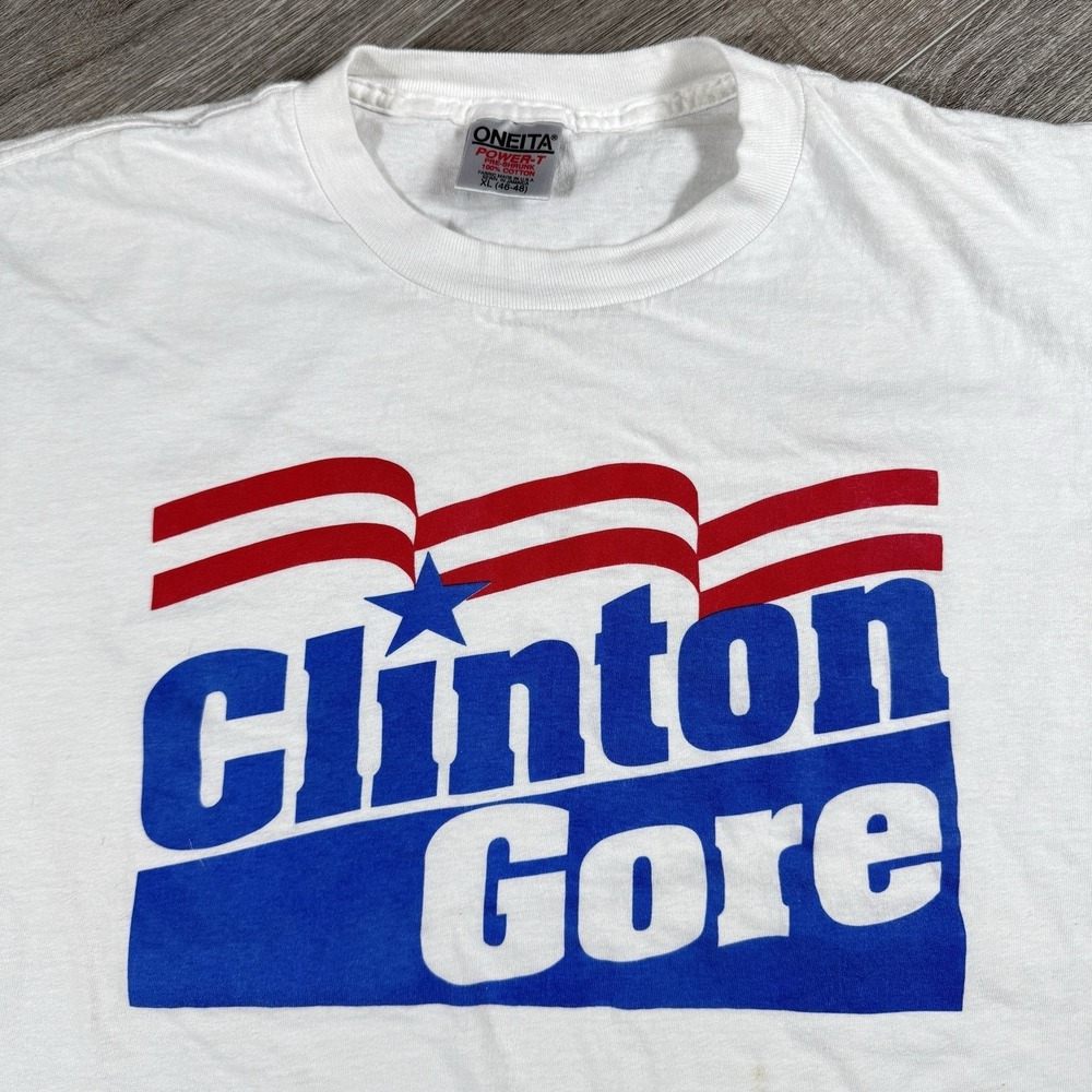VNTG 90's Clinton Gore 96' Election T-Shirt Oneita Single Stitch USA Made XL